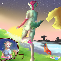 anthro beach breasts butt clothing duo electronics female female/female fluffy genitals grass love night nude paws phone photo plant seaside sex sex_on_the_beach shirt star string summer sun t-shirt topwear underwear vulva unknown_artist domestic_cat felid feline felis hyena mammal 1:1 absurd_res comic hi_res
