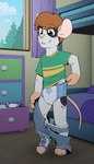 anthro bed bedroom big_ears bottomwear bottomwear_down bunk_bed clean_diaper clothed clothing diaper furniture male pants pants_down partially_clothed solo young blankieplush mammal rodent hi_res