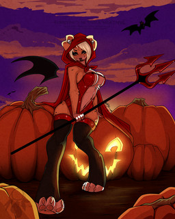 4_toes ambient_silhouette anthro bat_wings big_breasts blonde_hair breasts claws clothing cloud digitigrade feet female food footwear fruit glitter group hair hindpaw holidays hood jack-o'-lantern legwear looking_at_viewer membrane_(anatomy) membranous_wings navel pawpads paws plant pumpkin short_hair silhouette sitting sitting_on_pumpkin socks solo_focus sunset thigh_highs thigh_socks toeless_footwear toeless_socks toes wings pandora_(artist) halloween ambient_bat ambient_flier bat canid canine canis demon domestic_dog mammal 4:5 hi_res