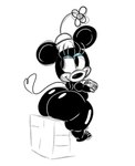 anthro barefoot big_butt black_body butt clothing eyeshadow feet female gloves handwear hat headgear headwear huge_butt looking_back makeup nude sitting smile solo tail thick_thighs wide_hips bargsilona disney minnie_mouse mammal mouse murid murine rodent sketch