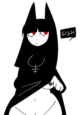 anthro areola areola_slip bangs black_clothing black_dress black_ears black_fingernails black_hair black_nails breasts clothed clothing clothing_lift colored_fingernails colored_nails dress dress_lift female female_anthro fingernails fingers front_view genitals grey_areola hair jewelry looking_aside mouth_closed nails navel necklace red_eyes sigh simple_background solo speech_bubble vulva white_background white_body white_sclera xarop77 witchcat_(xarop77) domestic_cat felid feline felis mammal 2025 digital_drawing_(artwork) digital_media_(artwork) hi_res
