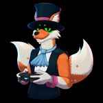 1:1 2_tails absurd_res alpha_channel anthro canid canine clothing cowardlion fox green_eyes hi_res joystick male mammal multi_tail shaded soft_shading tail topwear translucent vest