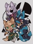 absurd_res anthro canid canine canis chibi clothing crossover fox fox_mccloud fur generation_4_pokemon group hi_res lucario male mammal nintendo open_mouth open_smile pokemon pokemon_(species) rsn_07 signature simple_background smile star_fox super_smash_bros. trio wolf wolf_o'donnell