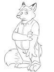 anthro biped bottomwear clothing humanoid_hands male pants shirt simple_background slightly_chubby solo topwear white_background skunkbutt_(artist) disney zootopia gideon_grey canid canine fox mammal red_fox true_fox 2019 hi_res monochrome