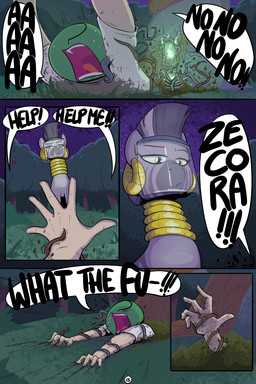 bone bound dialogue ear_piercing ear_ring face_shield female feral magic male mask night nonchalant outside piercing plant ring_piercing skeleton text tree yelling shoutingisfun friendship_is_magic hasbro my_little_pony anon pear_butter_(mlp) zecora_(mlp) equid equine human mammal undead zebra 2:3 comic english_text hi_res