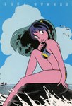 1980s_(style) bikini blue_hair breasts clothing cloud day female hair halftone long_hair looking_at_viewer oldschool outside retro_artstyle sitting solo swimwear two-piece_swimsuit takahashi_rumiko asian_mythology east_asian_mythology japanese_mythology mythology urusei_yatsura lum lum_(urusei_yatsura) 1984 official_art