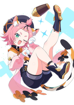 animal_ears blush bottomwear clothed clothed_female clothed_humanoid clothing female flat_chested footwear fully_clothed fully_clothed_female fully_clothed_humanoid gloves hair handwear hat headgear headwear light_body light_skin one_eye_closed open_mouth paw_pose pawpad_shoes pink_hair pose shirt shoes shorts simple_background solo tail topwear white_clothing white_gloves white_handwear young kamuraaa_615 genshin_impact mihoyo diona_(genshin_impact) animal_humanoid cat_humanoid felid felid_humanoid feline feline_humanoid humanoid mammal mammal_humanoid hi_res