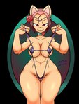 anthro bikini breasts clothing female flower one-piece_swimsuit plant simple_background sling_bikini solo swimwear transparent_background two-piece_swimsuit dashinthedark_(artist) kaiketsu_zorori rose_(kaiketsu_zorori) domestic_cat felid feline felis mammal 3:4 alpha_channel hi_res