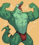 anthro bulge flexing green_body male manly muscular muscular_anthro muscular_male nipples solo wolfanine oddballs max_(oddballs) crocodile crocodilian reptile scalie hi_res