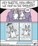 ambiguous_gender anthro bathing biped detailed_background dialogue duo fur furniture humor jumping pun shower shower_head showering sitting sofa text white_body white_fur mark_parisi off_the_mark lagomorph leporid mammal rabbit 2024 5:6 comic english_text url