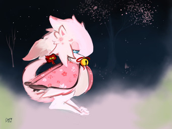bell biped blue_eyes clothed clothing detailed_background feathered_wings feathers female feral half-closed_eyes jingle_bell narrowed_eyes night outside pink_body pink_clothing pink_ears pink_feathers pink_tail pink_topwear pink_wings plant side_view sky solo star starry_sky tail topwear tree wings year dirtyscoundrel avian bird 2017 4:3 digital_media_(artwork) digital_painting_(artwork) painting_(artwork) signature