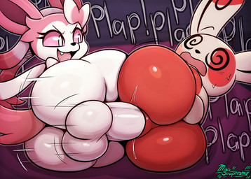 anthro anthro_on_feral anthro_penetrated anus backsack balls bestiality big_balls big_butt big_penis black_nose blush bouncing_butt butt cute_fangs dominant_femboy duo erection fangs female female_on_feral female_penetrated femboy feral feral_penetrating feral_penetrating_anthro fur genitals grin huge_butt looking_at_another looking_at_partner male male/female male_penetrating male_penetrating_female multicolored_body multicolored_fur onomatopoeia open_mouth open_smile penetration penile penile_penetration penis penis_in_vagina pink_body pink_fur pink_sclera plap plap_(sound) quadruped sex small_but_hung smile sound_effects spiral spiral_eyes teeth text thick_thighs thrusting two_tone_body two_tone_fur unusual_position vaginal vaginal_penetration white_balls white_body white_eyes white_fur white_penis miso_souperstar nintendo pokemon dixie_(miso_souperstar) eeveelution generation_3_pokemon generation_6_pokemon pokemon_(species) spinda sylveon 2025 absurd_res digital_media_(artwork) hi_res