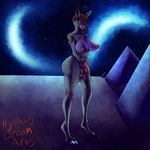 anthro areola big_breasts big_butt biped blue_eyes bodily_fluids breasts breasts_and_teats butt cosmic_background female fur hair hooves huge_breasts looking_at_viewer markings nebula night nipples nude outside red_hair sky smile solo space star starry_sky teats thick_thighs udders wide_hips hyenas_dream_arts bovid bovine cattle hybrid lagomorph leporid mammal rabbit 1:1 digital_media_(artwork) hi_res