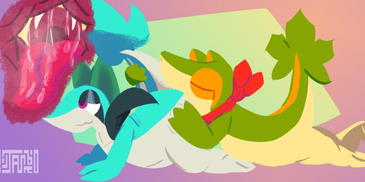 ambiguous_gender anal anthro big_butt bodily_fluids butt butt_grab duo eyes_closed hand_on_butt internal intersex intersex/intersex kerchief oral overweight overweight_anthro raised_tail rimming saliva saliva_string sex side_view tail tail_grab phytandro nintendo pokemon fan_character ray_the_snivy snivo_(phytandro) generation_5_pokemon pokemon_(species) snivy digital_media_(artwork) watermark