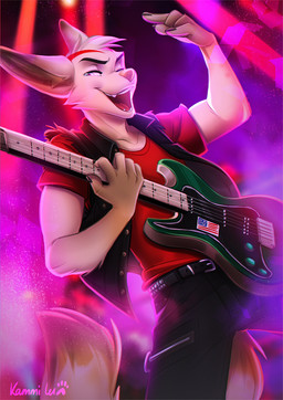 anthro clothed clothing concert electric_guitar guitar male musical_instrument open_mouth playing_music plucked_string_instrument rocking_out solo string_instrument teeth tongue kammi-lu fender_jaguar fender_musical_instruments_corporation stratocaster canid canine fennec_fox fox mammal true_fox 2020 digital_media_(artwork)