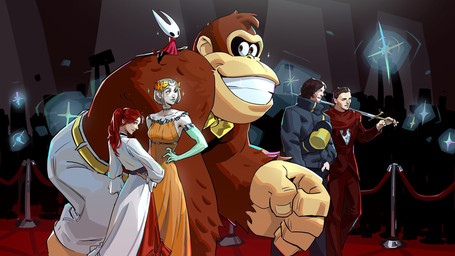 5_fingers black_clothing black_hair black_overalls bottomwear bow_tie brown_body brown_fur brown_hair clothing dress female fingers fist flash_photography fur grey_clothing grey_jacket grey_topwear grin group hair holding_melee_weapon holding_object holding_sword holding_weapon jacket male melee_weapon orange_clothing orange_dress overalls pale_skin pants red_carpet red_clothing red_dress red_hair red_shirt red_topwear shirt silhouette smile sparkles sword tan_body tan_skin topwear weapon white_bottomwear white_clothing white_pants yellow_bow_tie anninosart clair_obscur_expedition_33 death_stranding donkey_kong_(series) hades_(game) hollow_knight_(franchise) kingdom_come:_deliverance nintendo team_cherry the_game_awards donkey_kong_(character) henry_of_skalitz hornet_(hollow_knight) maelle_(clair_obscur:_expedition_33) melinoe_(hades) sam_porter_bridges ape gorilla haplorhine human mammal primate vessel_(species) 16:9 2025 hi_res widescreen