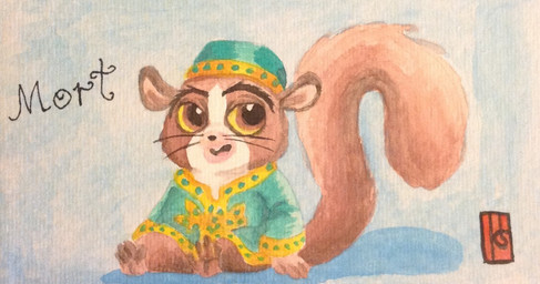 ambiguous_anthro ambiguous_gender anthro big_tail blue_background brown_body brown_eyes brown_fur clothing front_view fur green_clothing green_hat green_headwear hat headgear headwear looking_up raised_tail simple_background sitting solo tail text whiskers yellow_sclera young young_ambiguous young_anthro puku83 dreamworks madagascar_(series) mort_(madagascar) goodman's_mouse_lemur lemur mammal mouse_lemur primate strepsirrhine 2016 character_name traditional_media_(artwork)