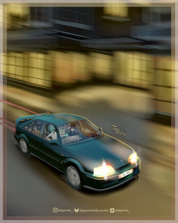 anthro blue_body blurred_background car clothing collared_shirt dress_shirt driving duo electronics feet_up fur lotus_(brand) lotus_carlton money motion_blur night outside phone red_body red_fur shirt street topwear vehicle typeera lotus_(car) loris_(typeera) avian bird deer galliform mammal peafowl phasianid 4:5 absurd_res hi_res