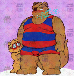 anthro biped blush brown_body brown_fur bulge clothing duo eye_patch eyewear fur glasses humanoid_hands kemono male male/male musclegut muscular overweight overweight_male shirt short size_difference standing topwear doromiez gamba_no_bouken gamba_no_bouken_(series) gakusha yoisho mammal mouse murid murine rodent 2026 distracting_watermark extremely_distracting_watermark watermark