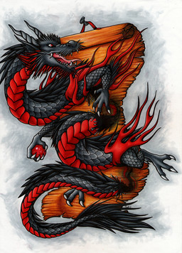 3_toes 4_fingers abstract_background ambiguous_gender ball black_body black_scales claws fangs feet feral fingers fur holding_object horn ink open_mouth parchment red_body red_eyes red_scales scales scroll sharp_teeth solo tail tail_tuft teeth toes tongue tuft conditional_dnp ratte asian_mythology east_asian_mythology mythology dragon eastern_dragon mythological_creature mythological_scalie scalie full-length_portrait marker_(artwork) portrait traditional_media_(artwork)