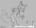 anthro deception duo female imminent_vore male male/female micro predator/prey ribnose canid canine fox mammal mouse murid murine rodent 2013 monochrome