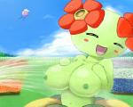 big_breasts blush breasts duo female flower grass half-closed_eyes hand_on_breast head_flower narrowed_eyes navel nipples non-mammal_breasts non-mammal_nipples open_mouth open_smile outside plant pokemorph sky smile solo_focus water wet mochi-bun nintendo pokemon bellossom drifloon elemental_creature flora_fauna generation_2_pokemon generation_4_pokemon humanoid pokemon_(species)