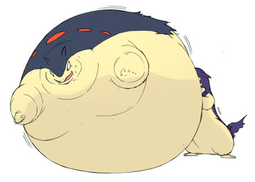 ambiguous_gender belly blue_body duo feral immobile morbidly_obese obese overweight purple_body weight_gain yellow_belly zephy_03 nintendo pokemon generation_2_pokemon generation_8_pokemon hisuian_form hisuian_typhlosion pokemon_(species) regional_form_(pokemon) typhlosion