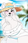 anthro big_breasts black_lips blush breasts clothing dress female hat headgear headwear lips mature_female panties solo straw_hat sundress thick_thighs underwear hyperiontrash hilde_(m.c) bear mammal polar_bear ursine hi_res