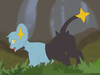 all_fours ambiguous_gender blue_body blue_fur blue_hair blue_legs breath feral fur grey_body grey_fur grey_legs grey_tail grey_tuft hair looking_at_viewer looking_back multicolored_body multicolored_fur panting red_nose star tail tongue tongue_out tuft yellow_eyes mettdesign_(artist) among_us innersloth nintendo pokemon generation_4_pokemon pokemon_(species) shinx hi_res