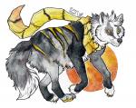 feral running smile fuzzymaro canid canine canis hybrid mammal wolf painting_(artwork) traditional_media_(artwork) watercolor_(artwork)