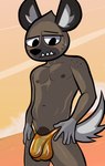 anthro balls bodily_fluids brown_body bulge cloud genitals male markings navel nipples sky solo spots spotted_body sweat sweatdrop tail water blackmore aggretsuko sanrio haida_(aggretsuko) hyena mammal spotted_hyena absurd_res hi_res