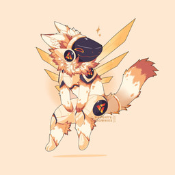anthro chibi fluffy fluffy_tail fur happy machine male orange_body orange_fur solo tail wings naughtybrownies penrose_(woodside) protogen 1:1 hi_res male_(lore)