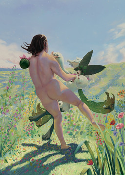 anthro brown_hair butt claws cloud dancing day duo feet female female_anthro flower fur grass green_body green_fur green_hair hair hand_holding looking_at_another male male_on_human narrowed_eyes nude open_mouth outside paws pink_eyes plant sky soles teeth tongue halfbaked-hope nintendo pokemon felid feline generation_9_pokemon human mammal meowscarada pokemon_(species) 2025 hi_res