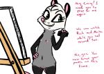 anthro canvas cellphone dialogue easel electronics female flat_chested genitals green_eyes hand_on_hip navel nipples nude phone pussy simple_background solo text white_background inkyfrog disney zootopia fan_character jackie_(inkyfrog) american_opossum mammal marsupial virginia_opossum 2017 english_text