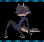 4_toes anthro black_background claws feet female freckles hair hair_over_eye one_eye_obstructed simple_background sitting solo toe_claws toeless_legwear toes lenyavok oriana_thaffer canid canine canis mammal wolf absurd_res hi_res