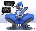 2_toes anthro anus avian_feet balls beak big_penis blue_body blue_feathers crouching dialogue feathers feet femboy foreskin genitals holding_balls humanoid_genitalia humanoid_penis long_beak long_penis male open_mouth penis presenting shy simple_background solo teeth text thick_thighs toes avioylin cartoon_network regular_show mordecai_(regular_show) avian bird blue_jay corvid jay_(bird) new_world_jay oscine passerine english_text hi_res