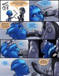 alien alien_humanoid asari big_breasts bioware blue_eyes breasts chibi clothing comic deep_throat dialogue duo edi_(mass_effect) electronic_arts english_text erection female freckles genitals gynomorph gynomorph/female hand_on_head humanoid intersex intersex/female liara_t'soni machine mass_effect not_furry oral oral_penetration penetration penis question_mark robot shia sound_effects text tight_clothing