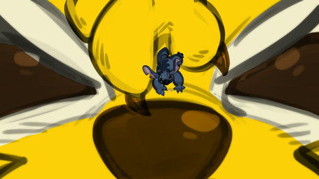 4_fingers ambiguous_gender anthro back_markings blue_body blue_fur blue_nose bodily_fluids brown_claws brown_eyes brown_nose claws duo extreme_size_difference finger_claws fingers fur head_tuft holding_character macro markings micro notched_ear size_difference small_tail sweat tail tuft yellow_body toonpower disney lilo_and_stitch fan_character stitch_(lilo_and_stitch) stitchils alien experiment_(lilo_and_stitch) 16:9 colored_sketch digital_drawing_(artwork) digital_media_(artwork) hi_res sketch widescreen male_(lore)