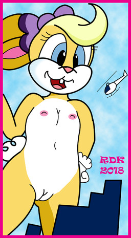 anthro biped blonde_hair blue_eyes border female female_anthro genitals hair macro macro_anthro macro_female nipples outside pink_border plantigrade solo toddler vulva young young_anthro young_female reddragonkan baby_looney_tunes looney_tunes warner_brothers lola_bunny lagomorph mammal colored digital_drawing_(artwork) digital_media_(artwork)