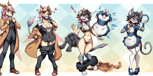 anthro apron argyle_(pattern) beverage border bow_ribbon bra breasts cleavage clothed clothing drinking eyewear female five_frame_sequence footwear frilly fur glasses grey_body grey_fur hair horn legwear maid_headdress maid_uniform mary_janes multi_frame_sequence outfit_change overcoat panties pink_eyes pink_hair shoes solo species_transformation stockings striped_body striped_fur stripes suit tail tail_tuft tea tf_into_fictional_character transformation transformation_sequence tuft underwear undressing uniform wearing_glasses white_border wings yellow_eyes yzaqtf mice_tea mythology felicia_banks isabella_(zeydaan) domestic_cat dragon felid feline felis mammal mythological_creature mythological_scalie scalie 2025 digital_media_(artwork) hi_res sequence