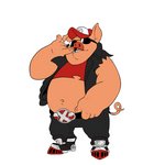 anthro belly bottomwear clothing eyewear hat headgear headwear humanoid_hands male overweight overweight_anthro overweight_male pants shirt simple_background solo sunglasses topwear white_background breeze_in_the_clouds burney_(breeze_in_the_clouds) domestic_pig mammal suid suine sus_(pig) 1:1 2018 animated short_playtime