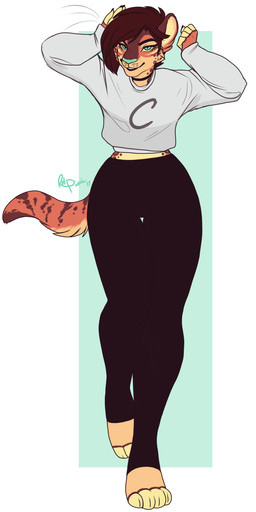 anthro clothed clothing female fur hair looking_at_viewer smile solo standing redpixie felid mammal hi_res