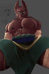 abs anthro bandage biceps blush clothed clothing duo fur looking_at_viewer male male/male muscular muscular_anthro muscular_male nipples pecs sitting smile teeth text tongue tongue_out fluffywuffy league_of_legends riot_games tencent nasus_(lol) warwick_(lol) anubian_jackal canid canine canis jackal mammal wolf 2:3 hi_res