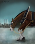 ambiguous_gender blinders bridle city cityscape eyewear feral halter harness reins sad solo world_trade_center artisinmyheart_(artist) 9/11 equid equine horse mammal