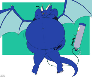 5_toes air_inflation air_tank anthro belly big_belly black_claws blue_body blue_eyebrows blush border braw breasts claws cleavage clothed clothing eyebrow_piercing eyebrows facial_piercing feet female green_background horn hose hose_inflation huge_belly inflation lying navel on_back piercing simple_background solo tail tan_horn teal_wings toes white_border wings yellow_eyes day-tripper-guy mythology blue_(day-tripper-guy) dragon mythological_creature mythological_scalie scalie 2022 absurd_res hi_res