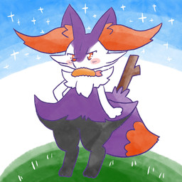 ambiguous_anthro ambiguous_gender anthro biped blush blush_stickers digitigrade food food_in_mouth front_view grass hand_on_hip object_in_tail outside plant shrimp_(food) sky snout solo sparkles standing stick stick_in_tail tail three-quarter_view annyui0611 nintendo pokemon braixen canid generation_6_pokemon mammal pokemon_(species) shiny_pokemon 1:1 2023 digital_drawing_(artwork) digital_media_(artwork) full-length_portrait hi_res japanese_description portrait translated_description