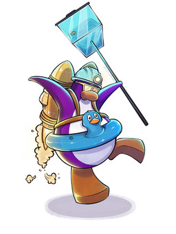 anthro aquarium armor eyewear fish_tank fur headgear helmet inflatable inner_tube jet_pack male miner_helmet purple_body purple_fur simple_background solo sunglasses vivarium white_background letlab0611 club_penguin avian bird penguin 3:4 hi_res
