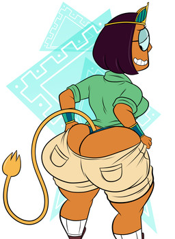 abstract_background arms_bent awkward_smile big_breasts big_butt big_eyes biped black_eyebrows black_eyes black_eyewear black_glasses blue_clothing blue_panties blue_sclera blue_underwear boots bottom_heavy bottomwear bottomwear_pull bracelet breasts brown_boots brown_clothing brown_footwear brown_shoes butt clothed clothed_female clothed_humanoid clothing clothing_pull crown curved_eyebrows curved_tail dark_hair dressing eyebrows eyewear female fingers footwear glasses glistening glistening_bracelet glistening_crown glistening_eyes glistening_hair glistening_jewelry glistening_tail green_clothing green_shirt green_topwear grin hair half-closed_eyes headgear huge_butt iris jewelry light_body light_skin long_tail looking_at_butt looking_at_own_butt looking_at_self looking_down looking_down_at_butt looking_down_at_self mature_female mature_humanoid monotone_tail multicolored_bracelet multicolored_crown narrowed_eyes no_pupils panties partially_clothed pockets pointy_nose purple_hair rolled_up_sleeves shirt shoes short_hair shorts shorts_pull side_mouth smile socks solo standing straight_legs struggling struggling_to_fit tail tail_tuft tan_body tan_bottomwear tan_clothing tan_nose tan_shorts tan_skin teeth thick_thighs three-quarter_view topwear tuft underwear wearing_glasses white_clothing white_footwear white_socks yellow_tail yellow_tail_tuft chadrocco cartoon_network mythology ok_k.o.!_let's_be_heroes dr._sphinxen animal_humanoid felid felid_humanoid humanoid mammal mammal_humanoid mythological_creature mythological_sphinx sphinx_humanoid 2026 absurd_res digital_drawing_(artwork) digital_media_(artwork) hi_res portrait three-quarter_portrait