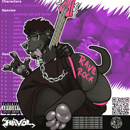 anthro bass_guitar chain clothing eyewear glasses guitar hairy jockstrap male multiple_piercings musical_instrument pawpads piercing plucked_string_instrument solo string_instrument tongue tongue_out underwear wearing_glasses havhavoc ravepop_(russelbuck) russelbuck_(copyright) havoc_(havhavoc) american_pit_bull_terrier canid canine canis domestic_dog hunting_dog mammal pit_bull terrier 1:1 cover_art hi_res