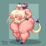 1:1 2024 absurd_res anthro areola big_breasts big_butt bodily_fluids bovid bovine bovine_ears breasts breasts_and_teats butt digital_drawing_(artwork) digital_media_(artwork) drinking_milk eyelashes female generation_2_pokemon hand_on_butt hi_res hooves horn lactating long_nipples looking_at_viewer mammal milk miltank nintendo nipples overweight overweight_female pepperpkmon88 pink_areola pink_body pink_nipples pink_skin pokemon pokemon_(species) simple_background solo teats thick_thighs udder_lactation udders watermark